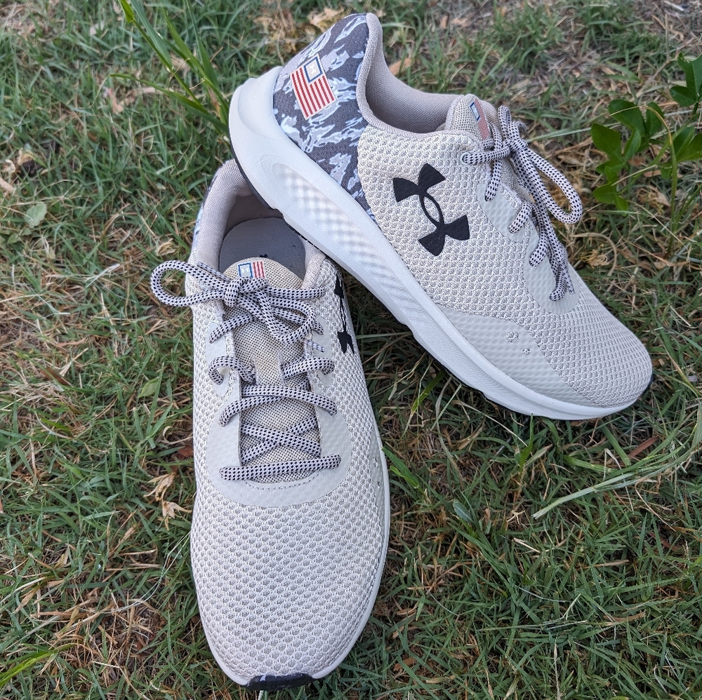 Men's UA Charged Pursuit 3 USA Running Shoes Size 12 Khaki Base - 200 - Picture 2 of 16